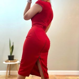 Midi Red Dress By Zara
